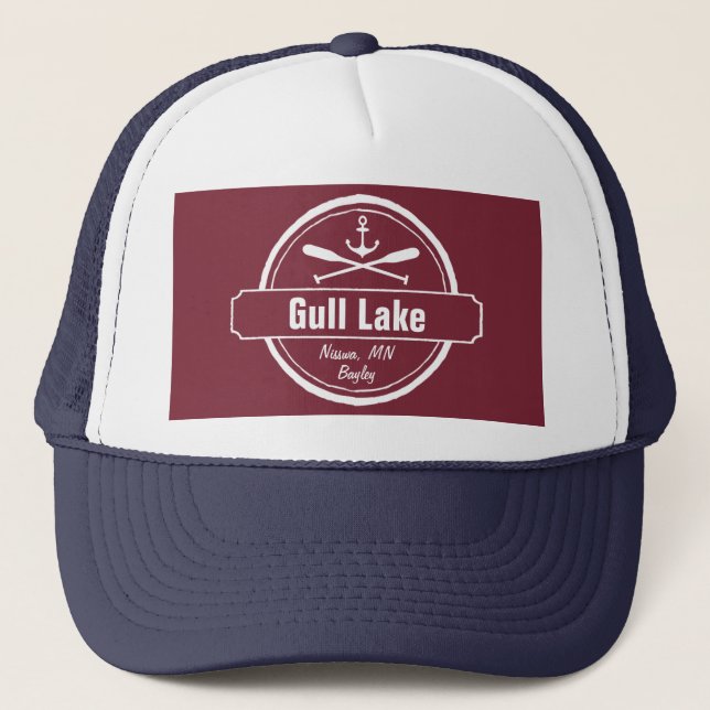 Gull Lake Minnesota anchor, paddles town and name Trucker Hat (Front)