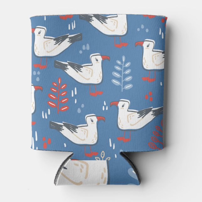 Gull walking: vintage seamless pattern. can cooler (Front)