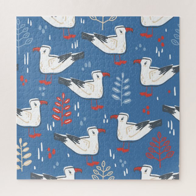 Gull walking: vintage seamless pattern. jigsaw puzzle (Vertical)