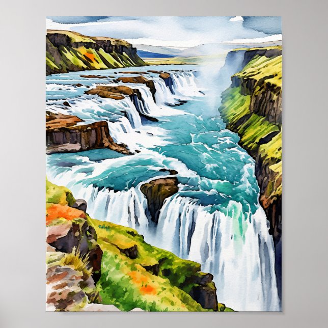 Gullfoss Iceland Watercolor Poster (Front)