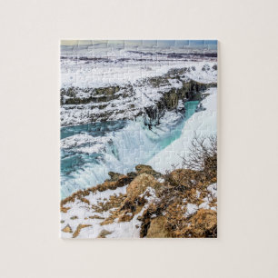 Gullfoss Iceland Waterfall Winter Landscape Scenic Jigsaw Puzzle