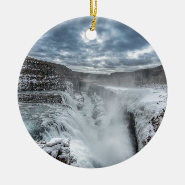 Gullfoss Waterfall, Iceland Ceramic Ornament (Front)