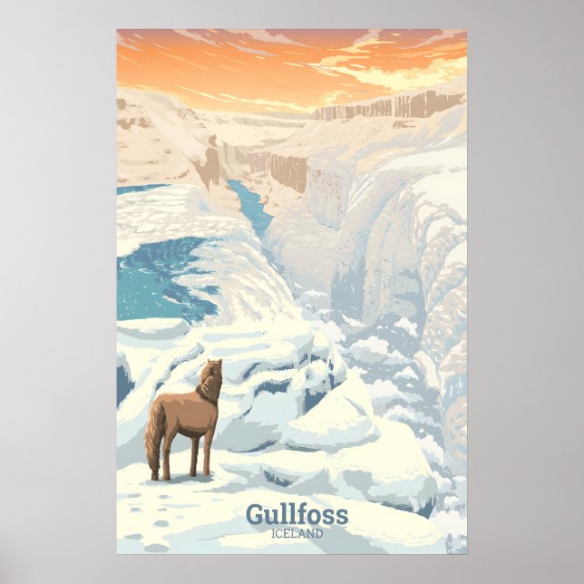 Gullfoss Waterfall Iceland Travel Poster (Front)