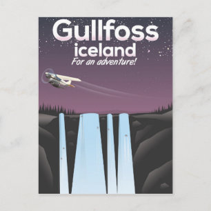 Gullfoss Waterfall Iceland travel poster Postcard