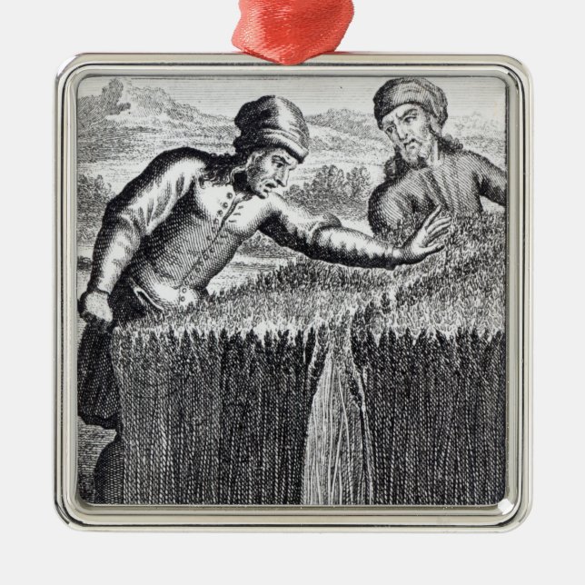 Gulliver is discovered by a farmer in metal ornament (Front)