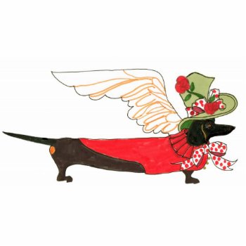Gulliver's Angel Black Dachshund Christmasornament Statuette by edentities at Zazzle