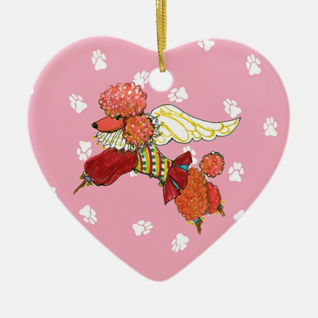 Gulliver's Angels Apricot Poodle Ceramic Heart Ceramic Ornament (Front)