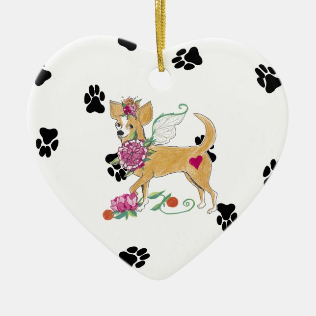 Gulliver's Angels Chihuahua Ceramic Heart Ornament (Front)