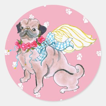Gulliver's Angels Rosebud Pug Sticker by edentities at Zazzle