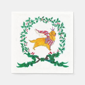 Gulliver's Golden Retriever Christmas Napkins by edentities at Zazzle