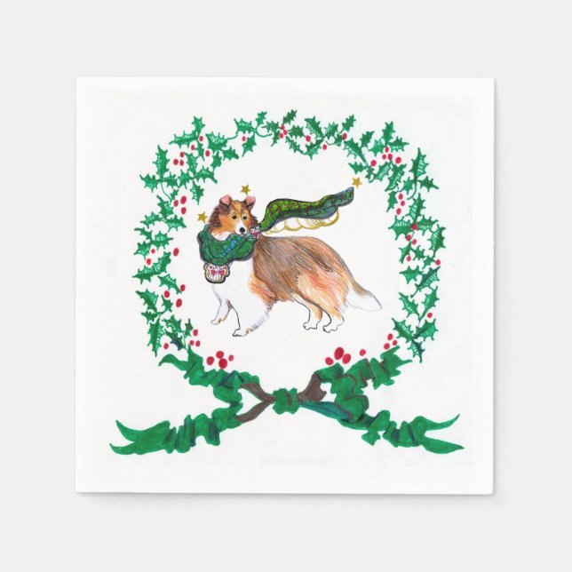 Gulliver's Sheltie Christmas Napkins (Front)