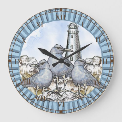 Gulls Guide Lighthouse Large Clock