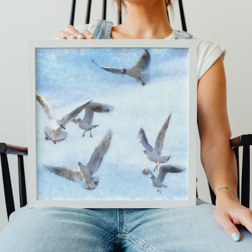 Gulls In Flight Watercolor Canvas Print