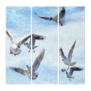 Gulls In Flight Watercolor Triptych
