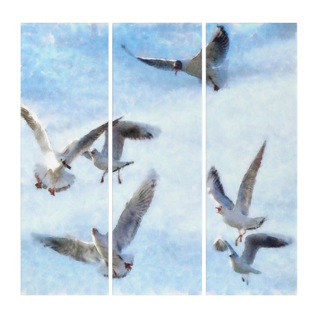 Gulls In Flight Watercolor Triptych (Front)