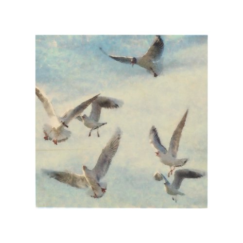 Gulls In Flight Watercolor Wood Wall Art