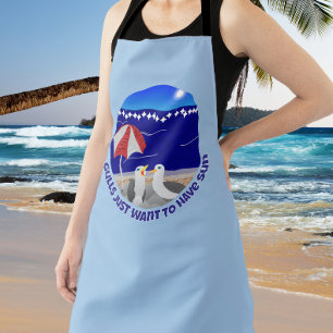 Gulls Just Want to Have Sun Funny Seagull Apron