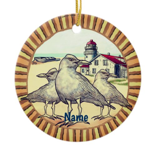 Gulls Lighthouse  Ceramic Ornament