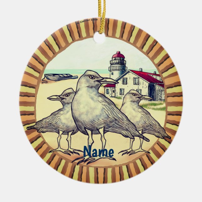 Gulls Lighthouse  Ceramic Ornament (Front)