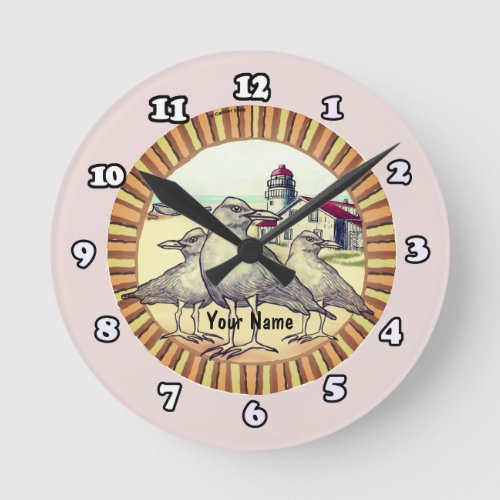 Gulls Lighthouse custom name Clock