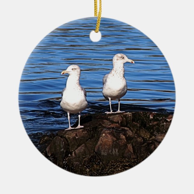 Gulls on the rocks ceramic ornament (Front)