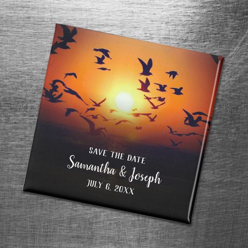 Gulls Sunset Photo Wedding Save the Date Magnet