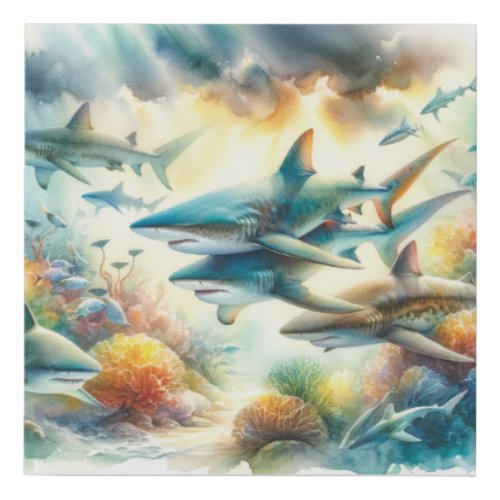 Gulper Sharks 260524AREF120 _ Watercolor Faux Canvas Print