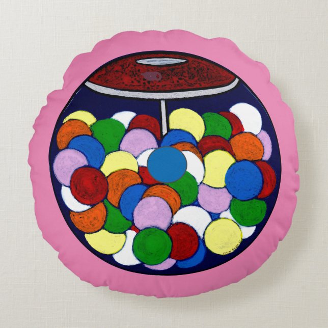 Gum Ball Machine Round Pillow (Front)