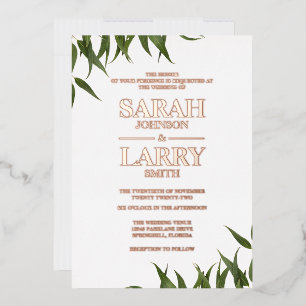Gum Leaf and Elegant Gold Traditional Wedding Foil Invitation