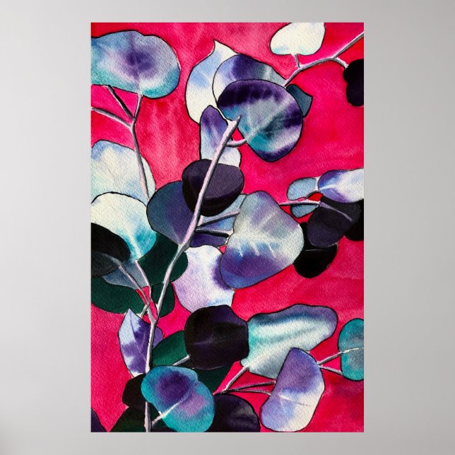 Gum leaves Eucalyptus watercolor art Poster (Front)