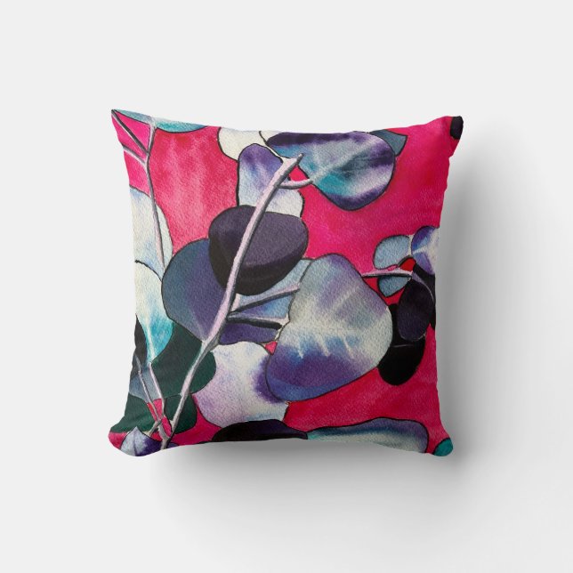 Gum leaves Eucalyptus watercolor art Throw Pillow (Front)