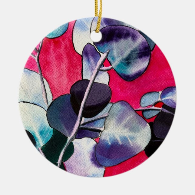 Gum leaves watercolor art ceramic ornament (Front)