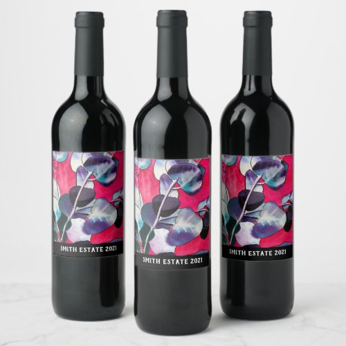 Gum leaves watercolor art wine label