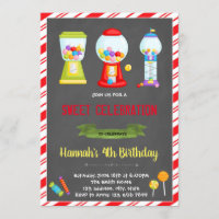 Gumball candyland shop birthday invitation