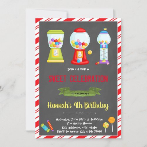 Gumball candyland shop birthday invitation