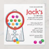 Gumball Machine Birthday Party Invitation