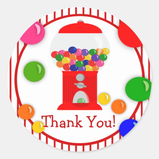 Gumball Machine Birthday Party Thank You Stickers (Front)