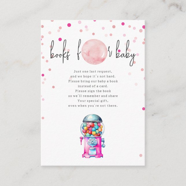 Gumball Machine Bubblegum Baby Shower Book Request Enclosure Card (Front)