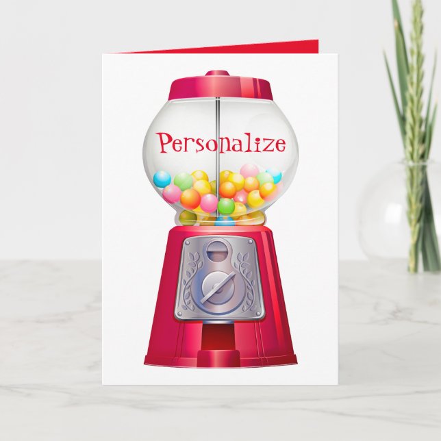 Gumball machine bubblegum vintage cute red party card (Front)