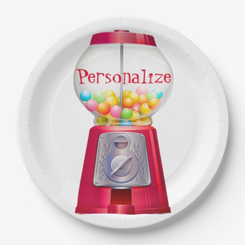 Gumball machine bubblegum vintage cute red party paper plates