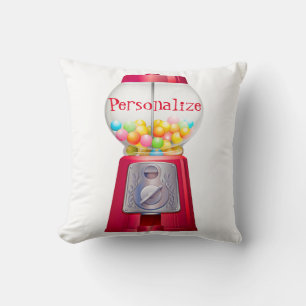 Gumball machine bubblegum vintage cute red throw pillow