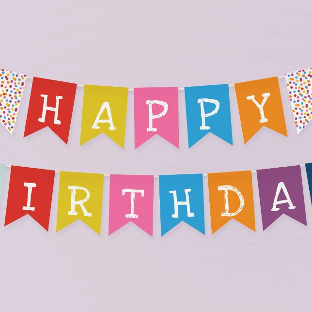 Gumball Machine Candy Bubble Gum Happy Birthday Bunting Flags (Colorful rainbow colored Happy Birthday bunting from the gumball machine birthday party collection.)