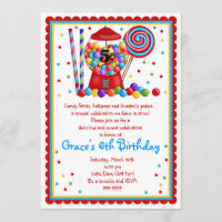 Gumball Machine Candy Lollipop sweet Invitation