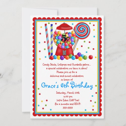 Gumball Machine Candy Lollipop sweet Invitation