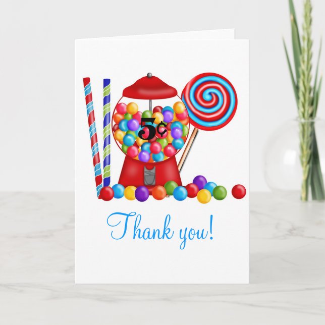 Gumball Machine Candy Lollipop Thank You Card (Front)