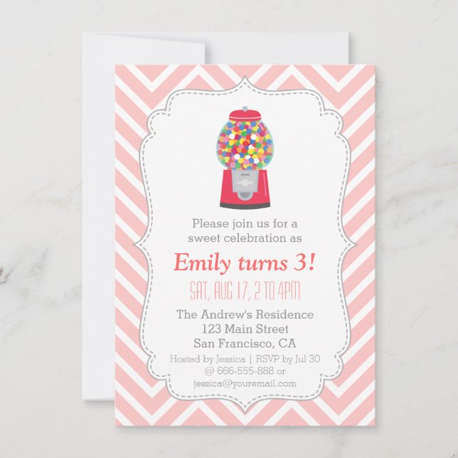 Gumball Machine Candy Themed Birthday Party Invitation (Front)