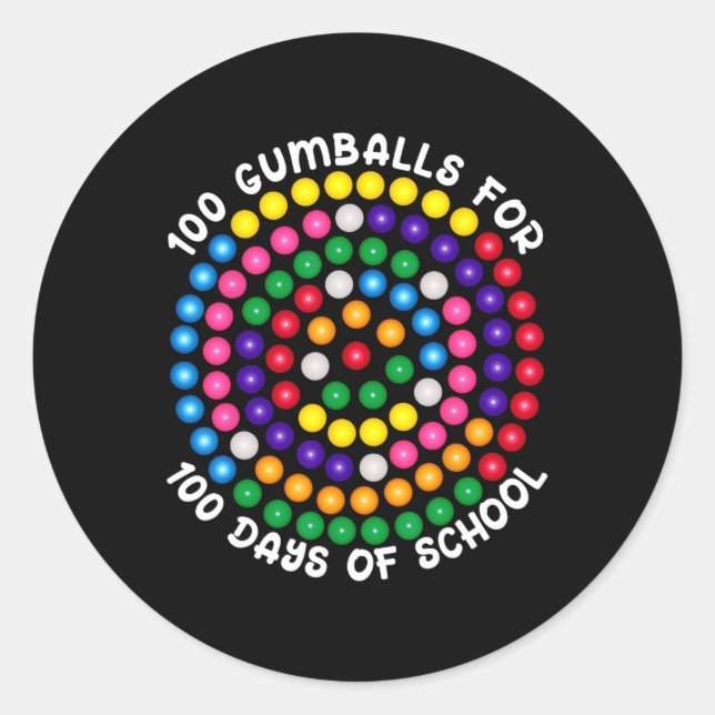 Gumballs For 100 Days Of School  Classic Round Sticker (Front)