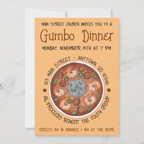Gumbo Dinner Louisiana LA New Orleans NOLA Food Invitation