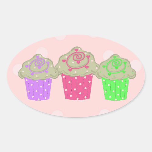 Gumdrop Cupcakes Oval Sticker