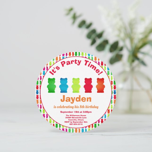 Gummy Bear Candy Kids Birthday Invitation (Standing Front)